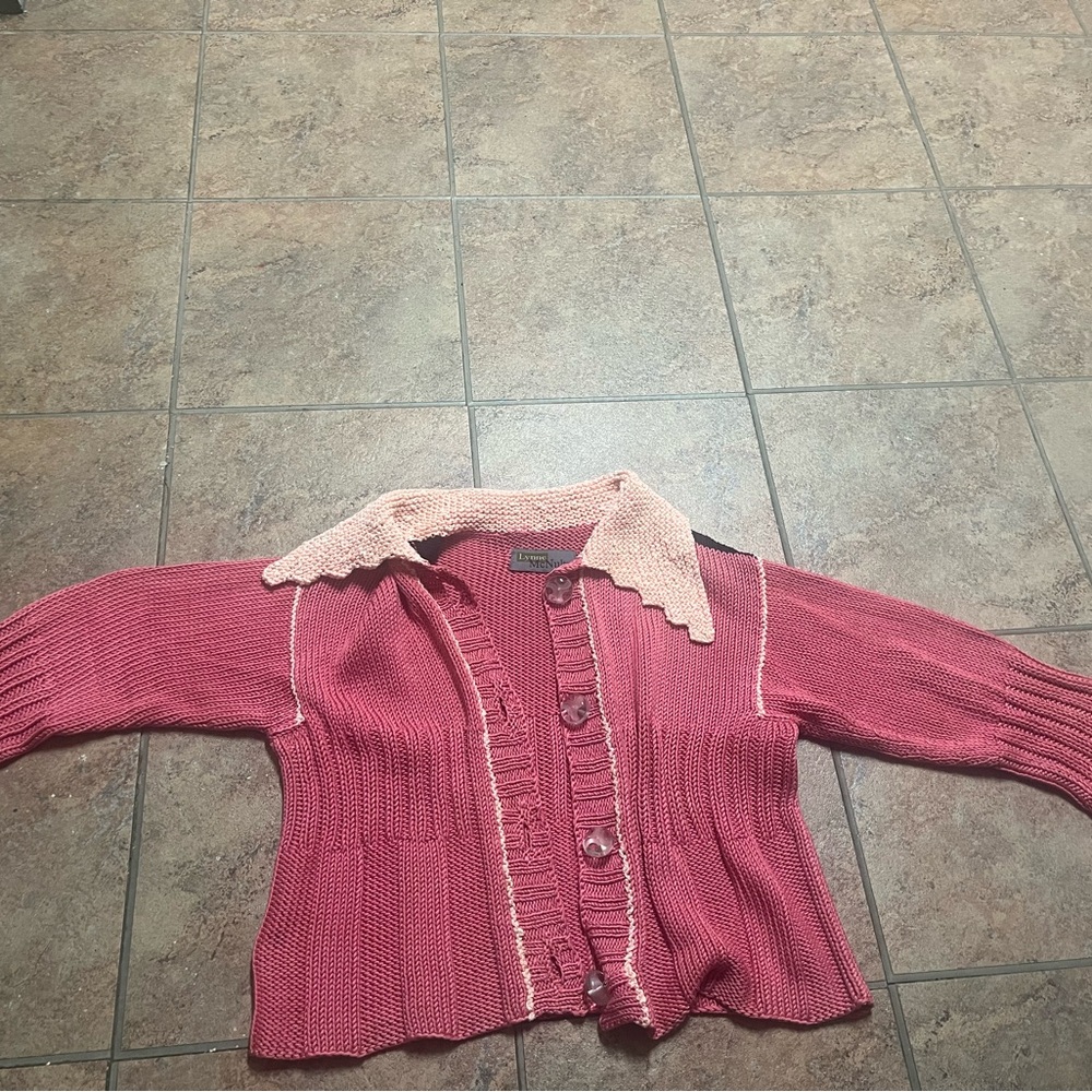 Lynne McNulty Pink Scalloped Collar Cardigan Cottagecore Size S
